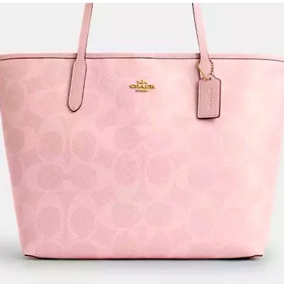 COACH CITY TOTE IN SIGNATURE CANVAS POWDER PINK NWT (CAL49